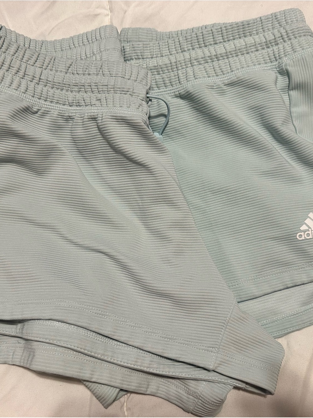 adidas Pale Blue Ribbed Drawstring Shorts - Picture 7 of 7